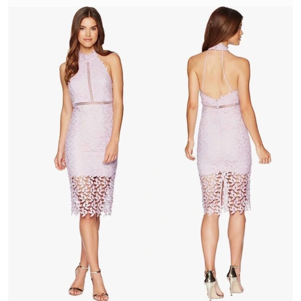 Bardot Gemma Halter Lace Sheath Dress Orchid Purple Women's 6 Small